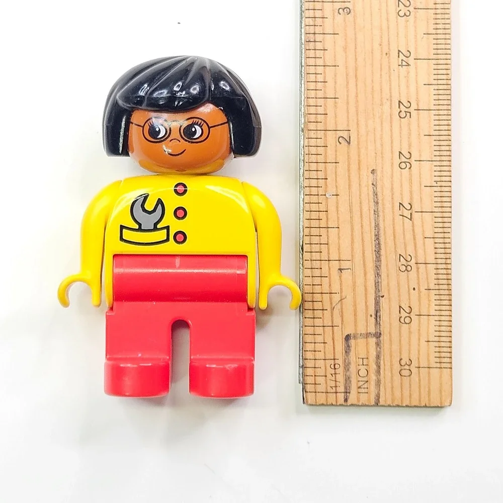 LEGO Duplo Figure Kids Small Yellow Red Female Mechanic Wrench Glasses 4555